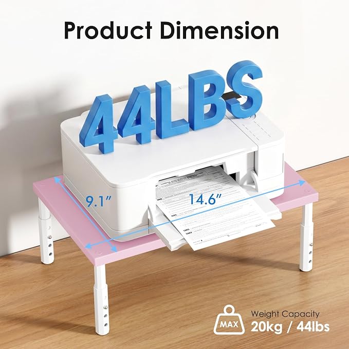 ECOLOVI Adjustable Wood Computer Monitor Stand Riser, Office Desk Organizer and Accessories for Monitor, Laptop, PC, Printer, Office Desk Accessories Workspace Organizer for Home Office Supplies, Pink - Image 5