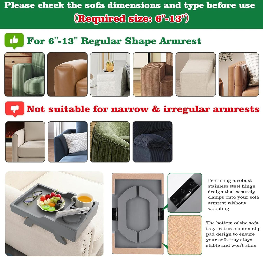 Couch Cup Holder, 4-in-1 Side Couch Arm Tray with Phone Holder, Sofa Clip on Side Table for Wide Couches Arm, Suitable for Home Drinks/Remote/Snacks-Grey - Image 4
