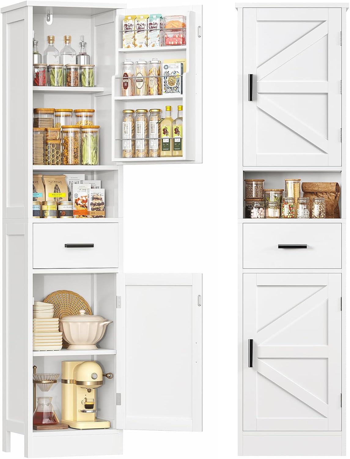 67" H Tall Pantry Cabinet with 2 Doors, Kitchen Cabinet with Door Shelves & Adjustable Shelves, Kitchen Pantry Cabinet, Narrow Bathroom Storage Cabinet for Living Room, Dining Room, Bathroom, White by TEENFON