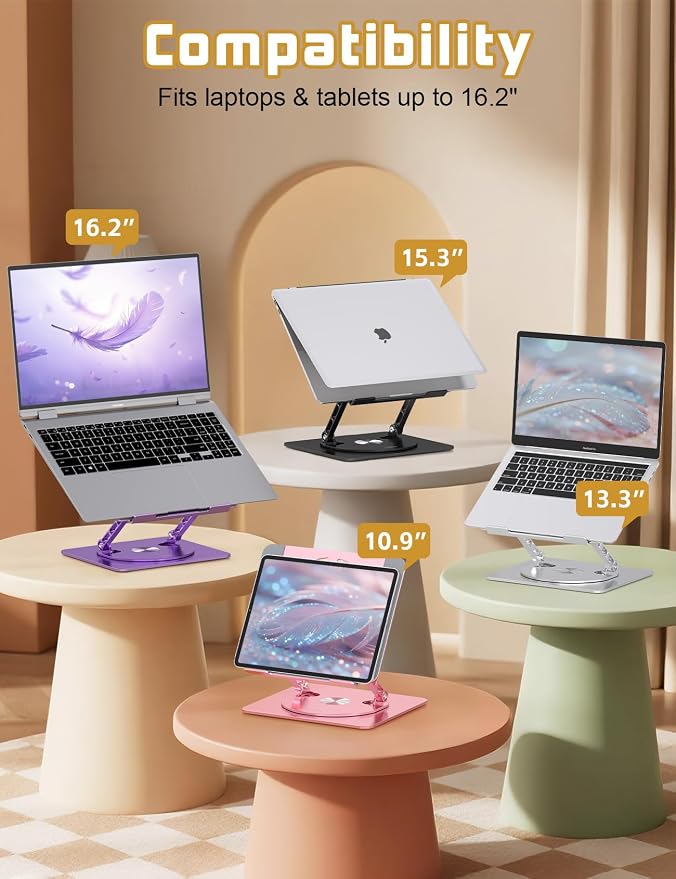 Adjustable Laptop Stand for Desk-360° Rotating Foldable Laptop Holder Ergonomic Laptop Riser for MacBook Pro/Air Dell HP Lenovo Notebook up to 16.3",Silver - Image 7