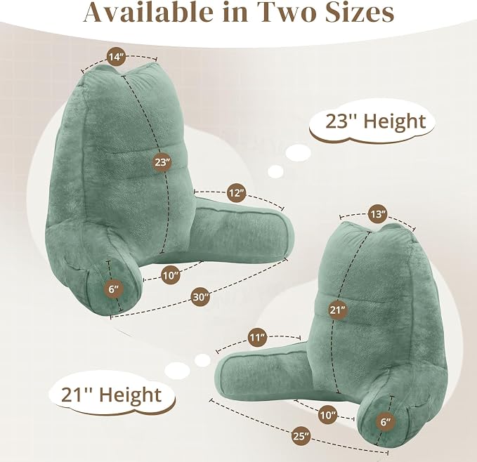 Sasttie Reading Pillow for Bed, Back Pillow for Sitting Up, Sage | 23" Backrest Support Cushion for Couch, Sofa, and Floor, Dorm Essentials, OEKO-TEX, Adjustable Down Alternative Fill - Image 2