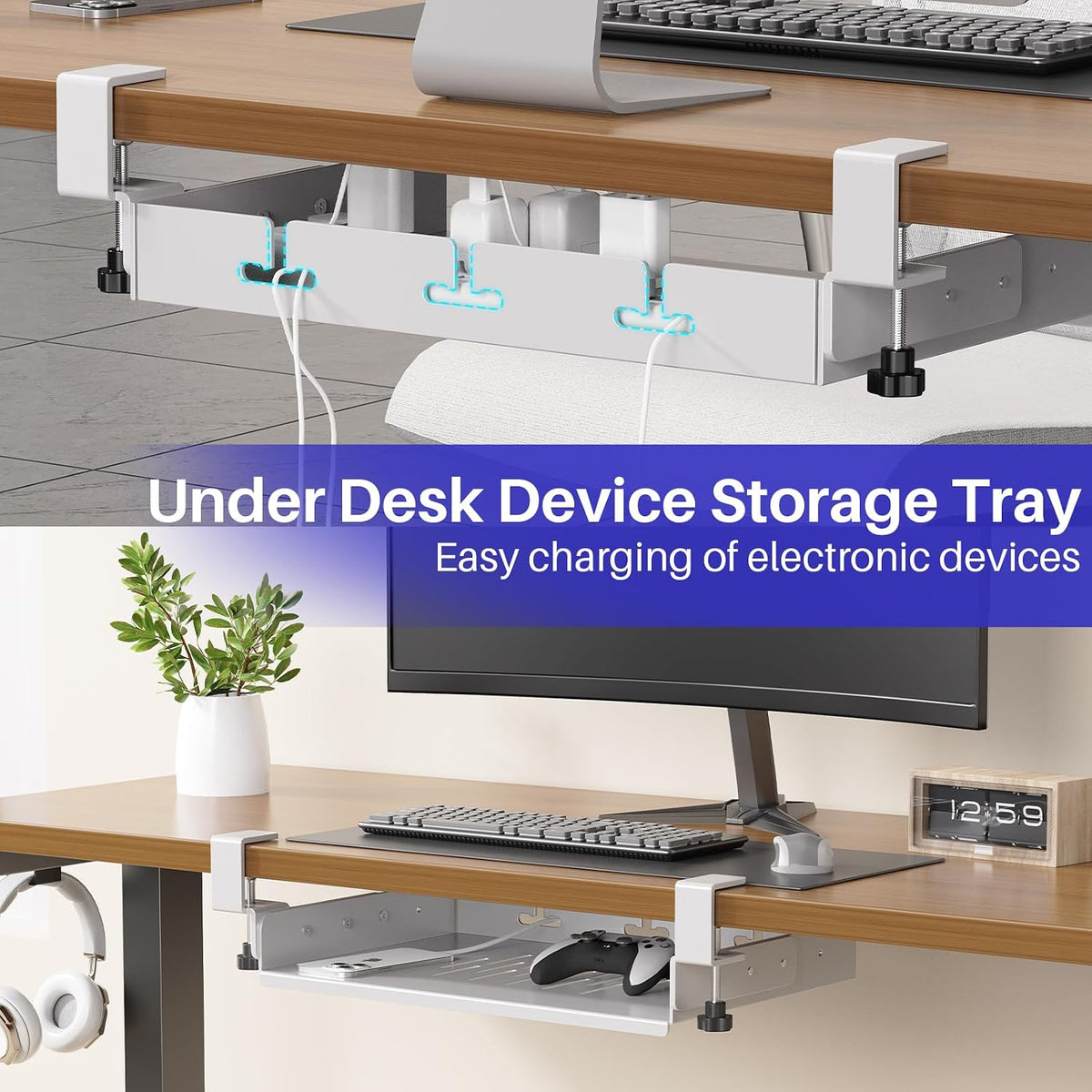 BYMECOST No Drill Under Desk Laptop Mount, Metal Under Desk Storage Shelf - Image 8