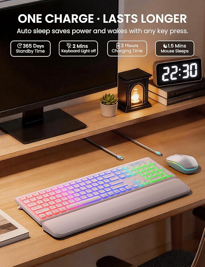 Wireless Keyboard and Mouse Combo, RGB Backlit, Rechargeable & Light Up Letters, Full-Size, Soft Typing, Sleep Mode, 2.4GHz Quiet Keyboard Set for Mac, Windows, Laptop, PC, Trueque KM42Pro | Light Up Letters, Full-Size, Soft Typing, Sleep Mode, 2.4GHz ... - Image 5