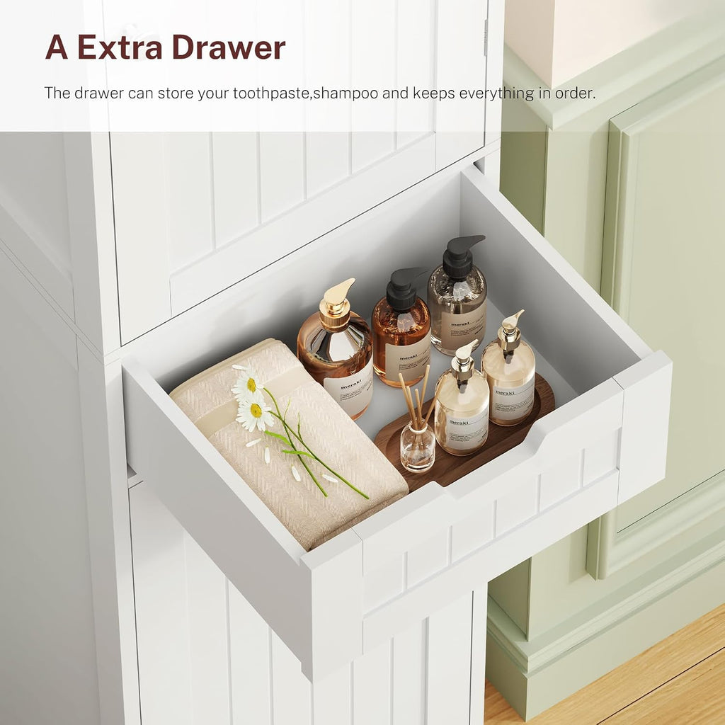 66.9" H Tall Bathroom Cabinet with 2 Doors & 1 Drawer, Narrow Bathroom Storage Cabinet with Adjustable Shelves, for Living Room, Entryway, Kitchen, White - Image 7