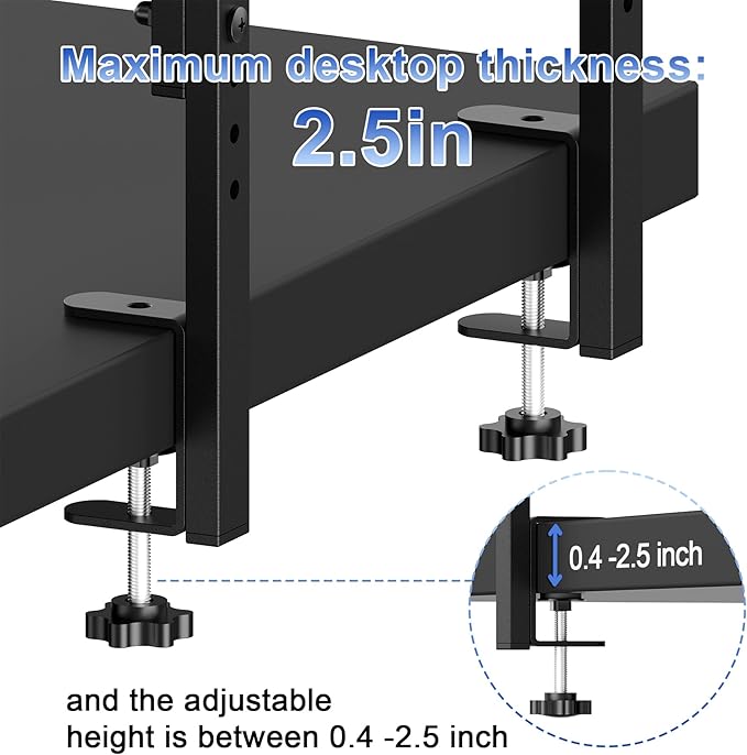 Spacrea 2 Tier Clamp on Desk Shelf | Office Desk Shelves Organizer, Wood Desktop Supplies Storage Rack, Desk Organizers and Accessories (Black) - Image 5