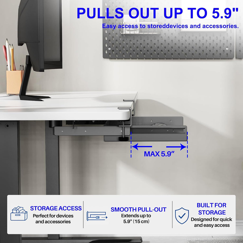 BYMECOST Sliding No Drill Under Desk Laptop Mount, Metal Storage Shelf - Image 7