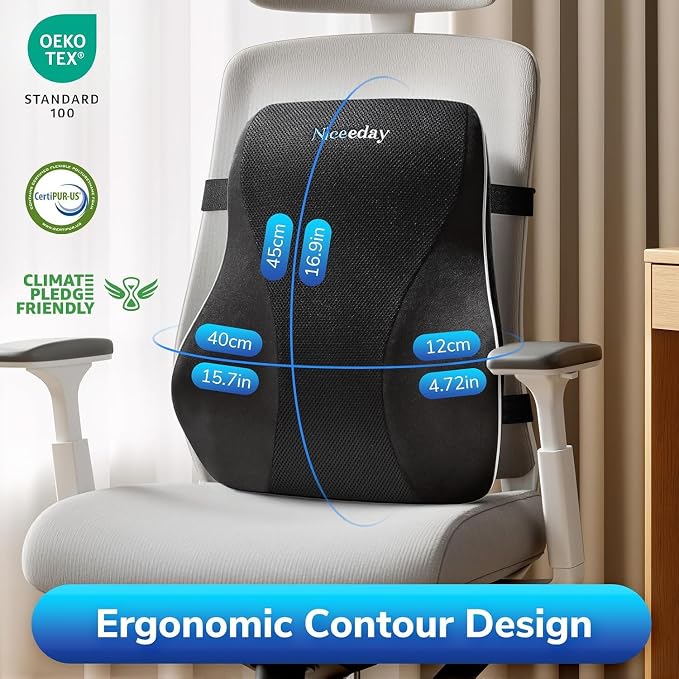 Niceeday Lumbar Support Pillow for Office Chair Car Back Support Pillow, Memory Foam Gaming Chair Desk Chair Back Cushion for Lower Back Pain Relief, Ergonomic Back Rest,Office Home Essentials - Image 10