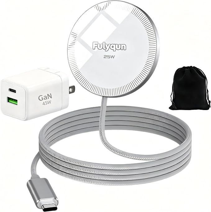 25W for MagSafe Wireless Charger: Magnetic Wireless Charging Pad for iPhone 17 16 15 14 & AirPods 4-2 Pro, Fast Portable Mag Safe Charger for Samsung Galaxy S26 S25 S24 (Included 45W Adapter) by Unknown