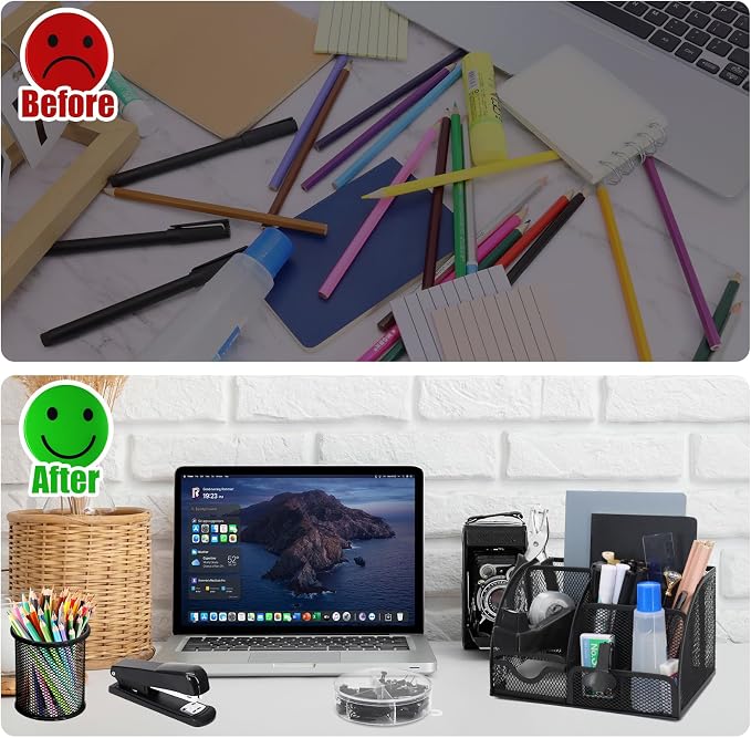 13-in-1 Office Desk Organizer Set for Back to School Supplies Accessories | Organizer Set with Stapler and Tape Dispenser, Pen Holder, Scissors, Ruler, Hole Punch, 2 Pens & More Desk Supplies - Image 9