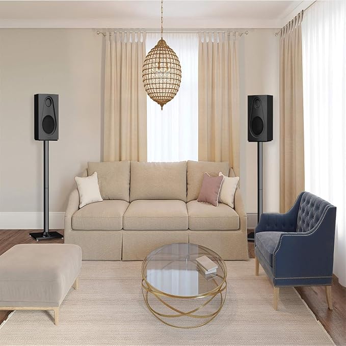 PERLESMITH Universal Floor Speaker Stands for Surround Sound up to 22 lbs | Bookshelf Speaker Stand 27.56‘’, 45° adjustable top plate, tool-free assembly, cable management, rubber isolation pads - Image 8