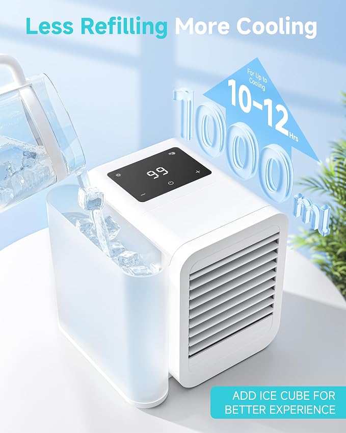 Portable Air Conditioners Fan: Air Conditioner, Ac Unit | Evaporative Air Cooler - Personal Mini Air Cooler with Timer & 7 Light Ac Unit for Bedroom Room Desktop Office (Pearl White) - Image 4