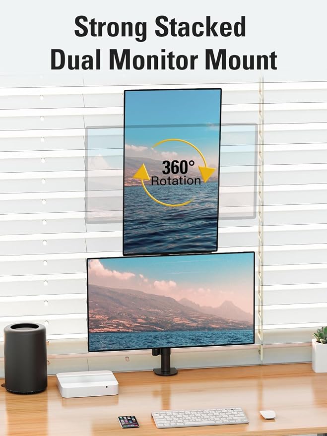 Stable Vertical Dual Monitor Stand, Stacked Monitor Mount for 2 Screens Up to 32 inch, Full Motion Monitor Desk Mount with Swivel, Tilt, Rotation, Holds 17.6 lbs Each, Max VESA 100x100mm - Image 8