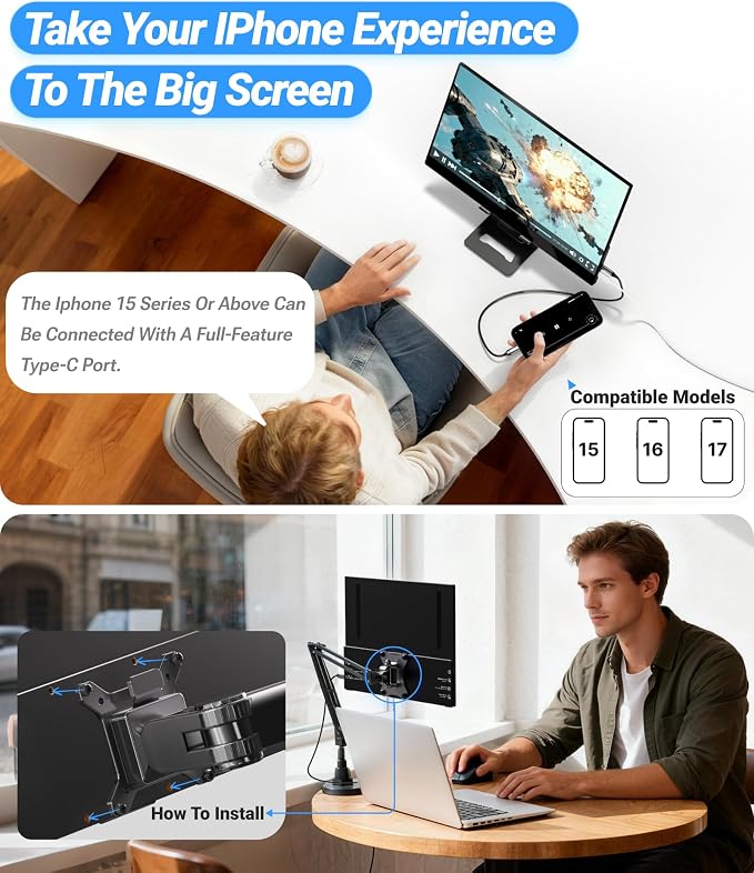 Ingnok Portable Monitor for Laptop,15.6 Inch USB C Screen Extender | FHD 1080P with Adjustable Stand,USB C Mini HDMI Port for Mac,mini PC,Built-in Speakers ,Easy to Set up,VESA - Image 7