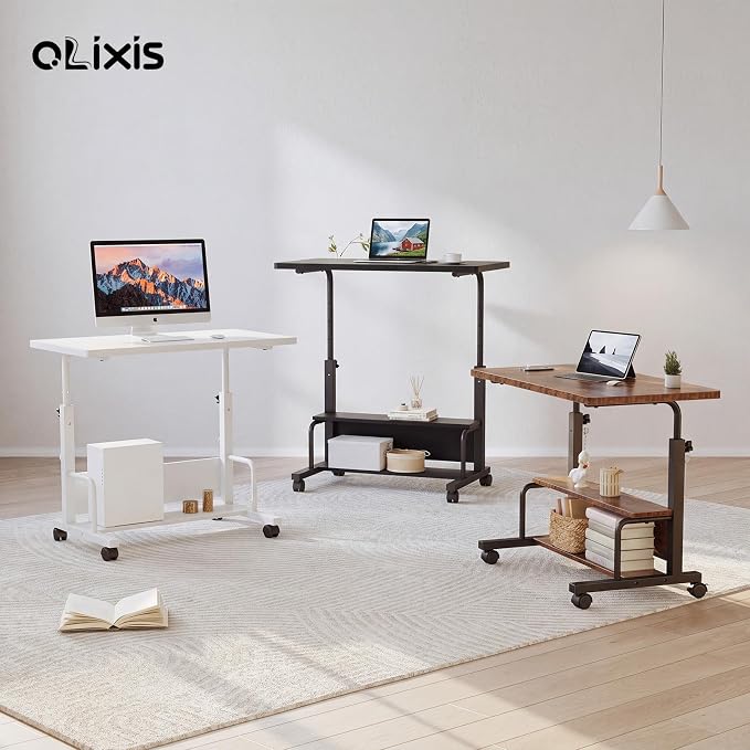 OLIXIS Rolling Desk, Storage Shelves, Laptop Table, Home Office | Height Adjustable Design, Computer Desks on Wheels, Portable for Small Spaces Use, Black - Image 8