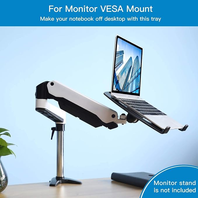 Laptop Tray Steel Notebook Holder for Monitor VESA Mount Stand Fits VESA 100x100 mm Mounting Holes with M4 Screws, 22lbs Capacity with Vented Cooling Platform - Image 7