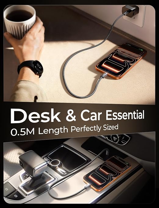 LISEN 240W Short USB C to USB C Cable (1.5FT+1 5FT) | 2-Pack, Black | USBC Cable for iPhone 17/16/15 Pro Max, iPad Pro/Air, MacBook Pro/Air, Samsung Galaxy S26 Ultra, Laptop - Image 2