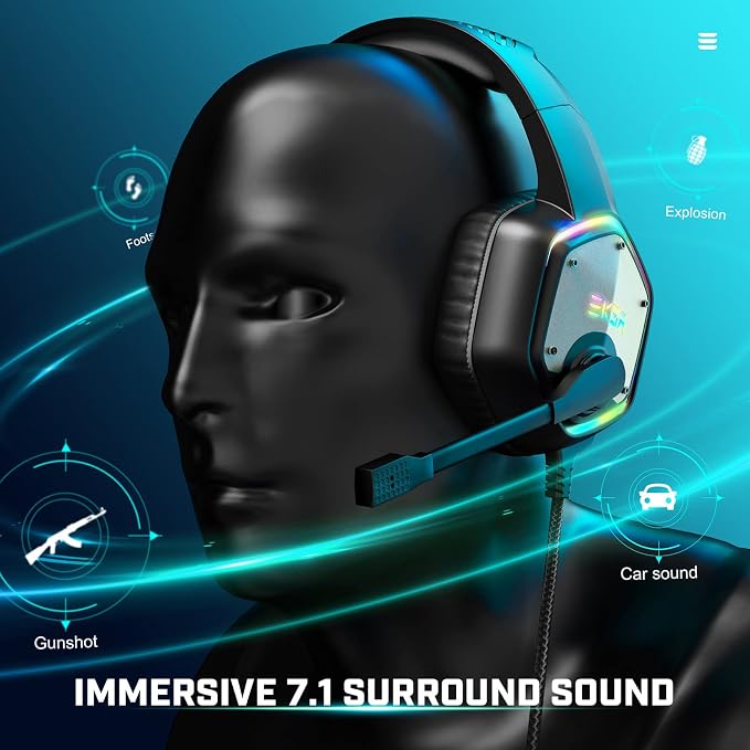 EKSA E1000 USB Gaming Headset for PC, Computer Headphones with Microphone/Mic Noise Cancelling, 7.1 Surround Sound, RGB Light - Wired Headphones for PS4, PS5 Console, Laptop, Call Center - Image 5