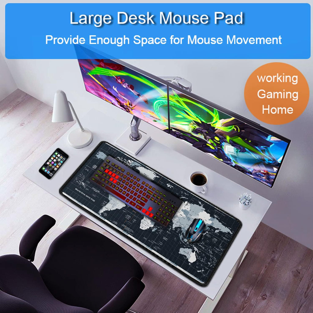 Large Gaming Mouse Pad with Stitched Edges, 31.5x15.7 in Extended Computer Keyboard Mouse Mat, Water Resist Non-Slip Mousepad Rubber Base Long XXL Desk Mousepad for Work & Gaming, Home, Map - Image 6