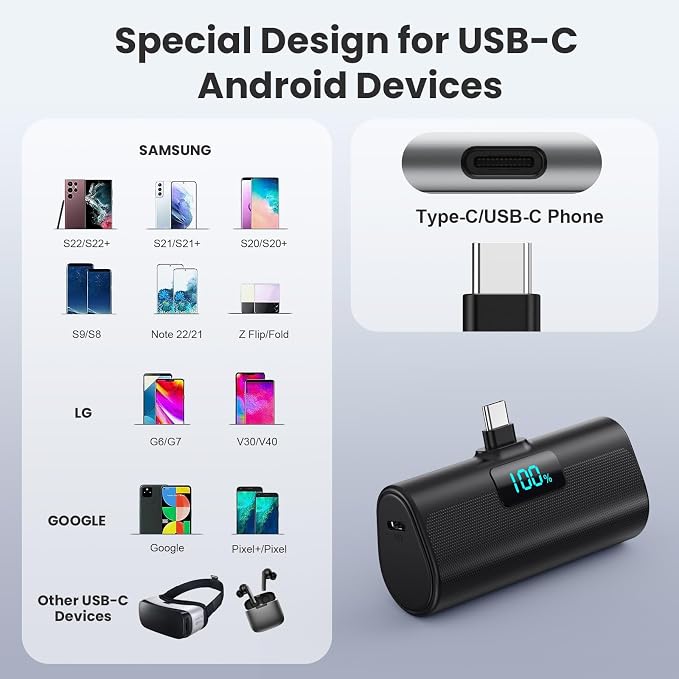 [2-Pack]Portable Charger for iPhone 16/15 Series,5200mAh PD USB C Power Bank Built-in USB-C Connector,Battery Pack Compatible with iPhone 16/16 Plus/16 Pro/16 Pro Max/15 Series,Android (Black+Black) - Image 5