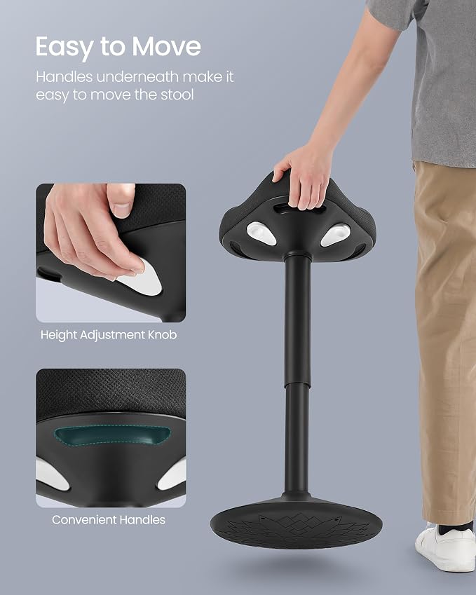 SONGMICS Ergonomic Wobble Stool, Height Adjustable Standing Desk Stool 23.3-33.1 Inches, Swivel Balance Chair with Non-Slip Base, Saddle Seat, for Active Sitting, Office, Home, Ink Black UOSC008B01 - Image 7