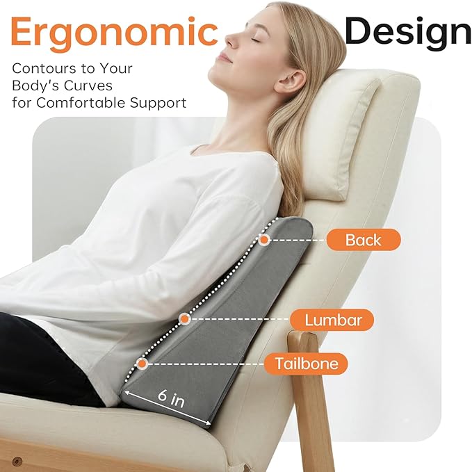 Vekkia Lumbar Support Pillow for Recliner,Ergonomic Back Support for Couch | Backrest Pillow, Improve Posture, Relieve Back Pain for Long Sitting & Elderly, for Armchair & Sofa, Removable Cover,Gray - Image 2