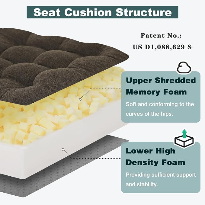 baibu Memory Foam Recliner Cushions with Lumbar Support Pillow Set for Elderly, 20x20x5 Inch Dual-Layer Design Non-Slip Recliner Seat Cushion & Back Support Pillow for Reduce Hip & Lumbar Pain, Brown - Image 5
