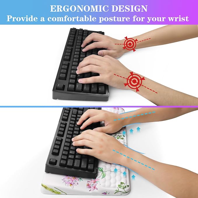 Computer Keyboard Stand with Wrist Rest, Ergonomic Tilted Keyboard Holder - Keyboard Riser with Wrist Pad - Keyboard Tray Support for Office Home - Scattered Flowers - Image 3