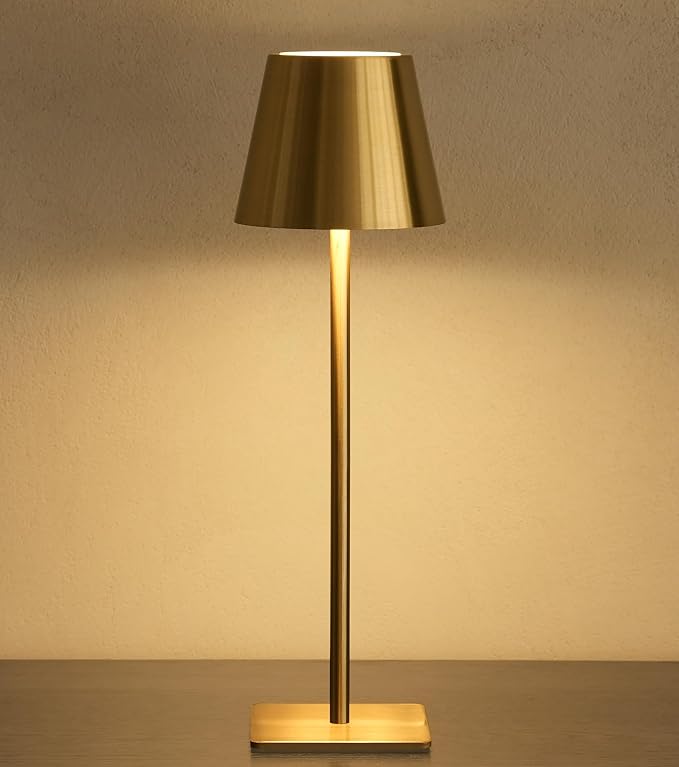 UME Cordless Table Lamp, Battery Operated Lamp - Portable Waterproof Rechargeable Table Lamp w/ 3 Color Temps & Stepless Dimming for Dinner, Desk, Cafe, Outdoor (Brushed Gold) by UME