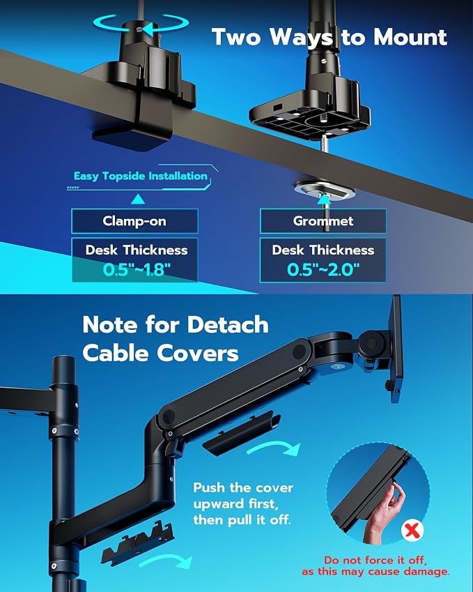 ARES WING Stack Dual Ultrawide Monitor Mount with USB A/C for 17 to 49 Inch | Pro Gas Spring, Aluminum Material, Flexible Screen Layouts, for 75/100 Vesa Mount, Hold 44 Lbs Each Arm, for Samsung Monitor - Image 8