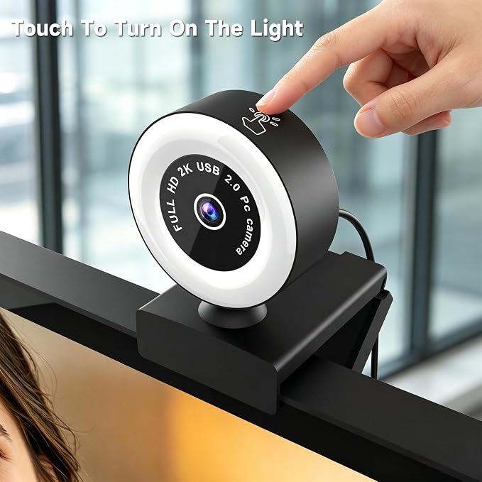 USB HD 4K Video Webcam，with Ring Ligh and Microphoneand Rotatable Tripod& Privacy Cover for PC，, Fast AutoFocus，with Auto White Balance for Video Calls, Live Streaming Gaming & Online Meetings - Image 4
