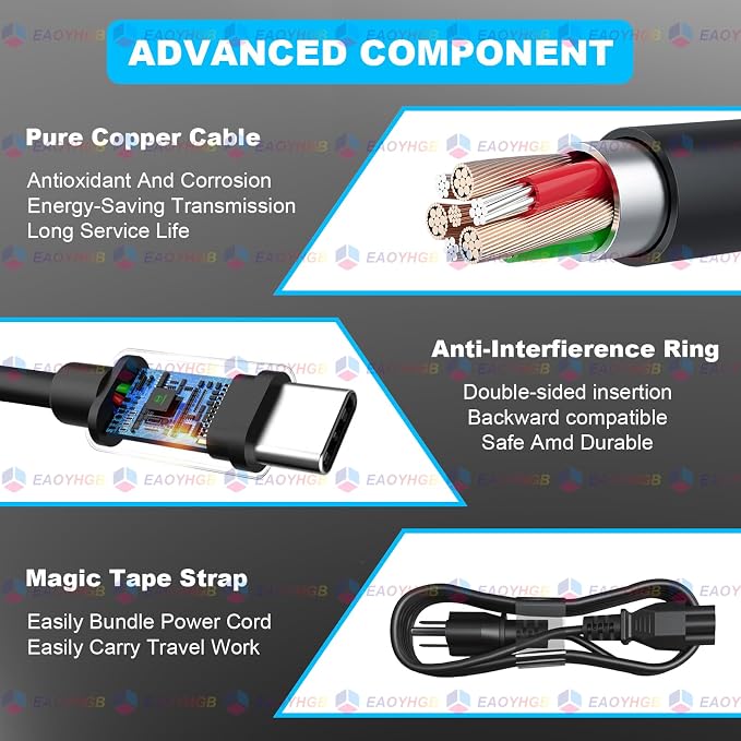 65W USB Type C Laptop Charger Compatible with Dell Latitude 5440 5540 5450 | 5420 7420 5520 E5440 E5430 5320 7440 5430 5530 7430 7450 XPS 13 Power Cord, Chromebook 3100 2in1 Computer AC Adapter - Image 5