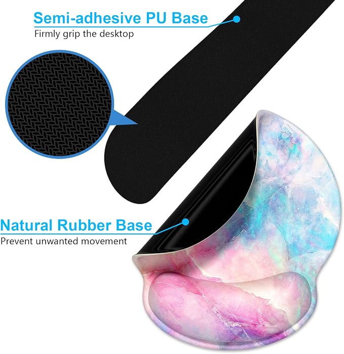 Dapesuom Keyboard Wrist Rest and Mouse Pad with Wrist Support, Cute Memory Foam Cushion for Keyboard and Mouse Set, Desktop Pad Rests with Non Slip Base for Easy Typing & Pain Relief, Colorful Marble - Image 6