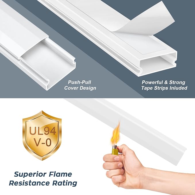 62.8in Grey Cord Hider for TV on Wall, Paintable Cord Cover Wall Kit | Wire Cover for Wall, Cord Hiders for TV on Wall, Hide Cords Wall Mounted TV - Cord Concealer Cable Channel: W0.98in H0.5in - Image 5