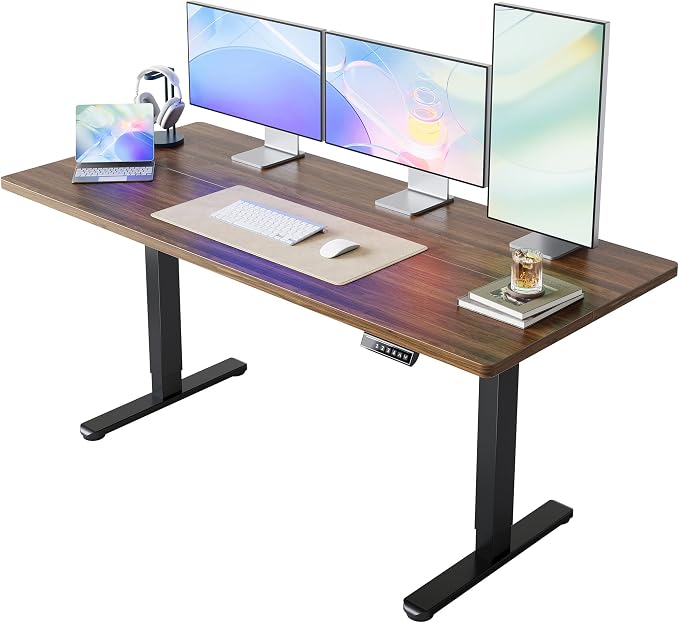 HUANUO 71x30 Inch Electric Standing Desk, Height Adjustable, Black Walnut | 176 Lbs Capacity, Smooth Home Office Desk, 4 Memory Presets & Headphone Hooks, 28.3–46.5 Inch Height Range, Easy to assemble by HUANUO