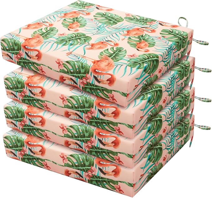 HARBOREST Outdoor Chair Cushions Set of 4, Water Resistant Patio Chair Cushions with Ties, Square Corner Outdoor Seat Cushions for Patio Furniture, 18.5"x16"x3", Flamingo by HARBOREST