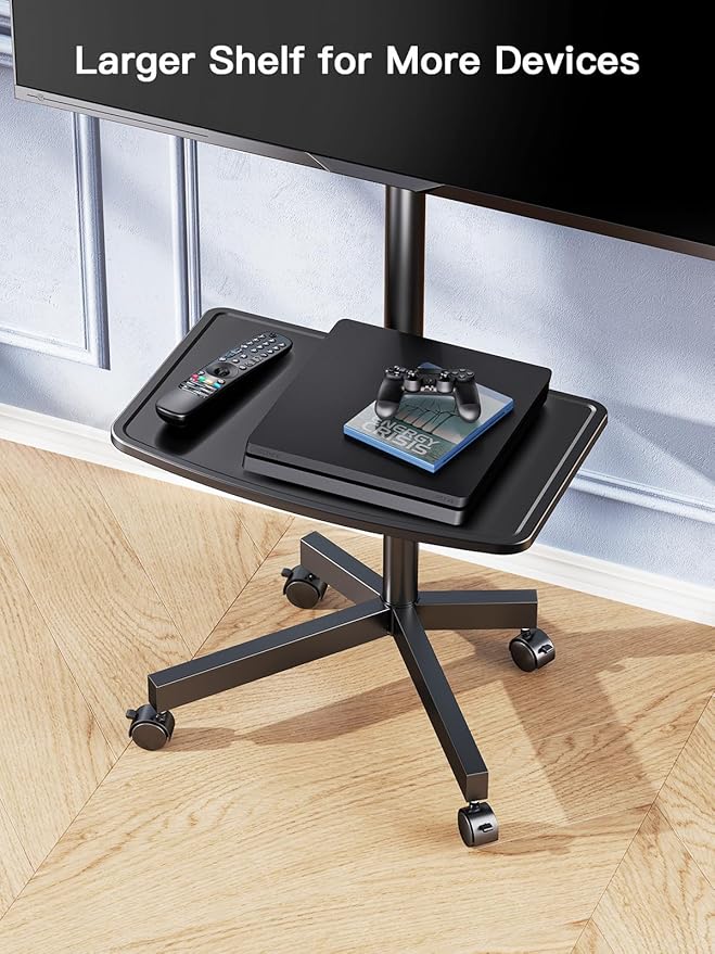 PERLESMITH Rolling TV Stand on Wheels for 23-65 Inch TVs,Tilt Mobile TV Cart Holds up to 99 lbs with Adjustable Height Shelf, Outdoor TV Stand for Bedroom Max VESA 400x400mm PSTVMC04 - Image 6