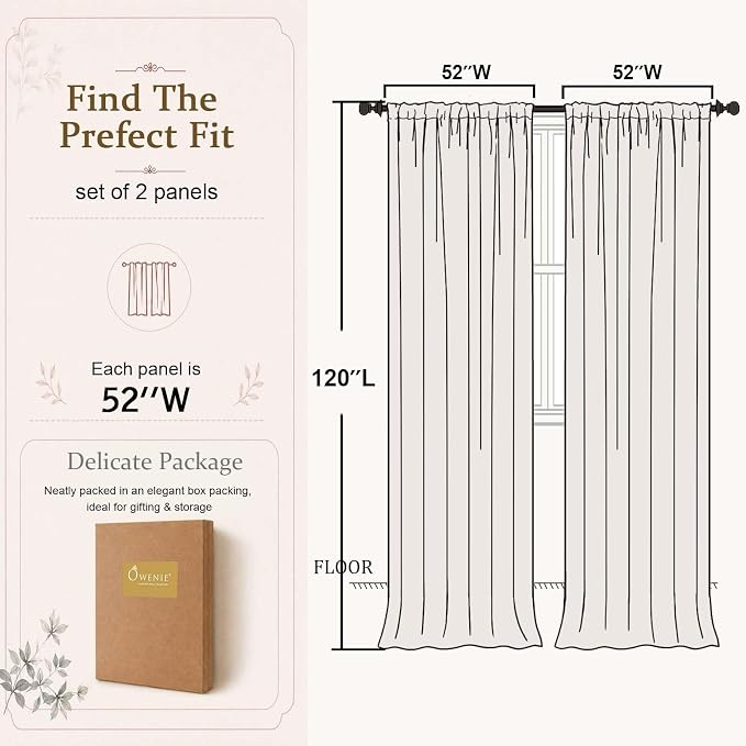 White Sheer Curtains 120 Inches Extra Long 52" Width 2 Panels | Elegant Airy Sheer Curtain for Living Room Bedroom, Light Filtering, Window Treatments, Wedding Party Decoration, 2pcs - Image 4