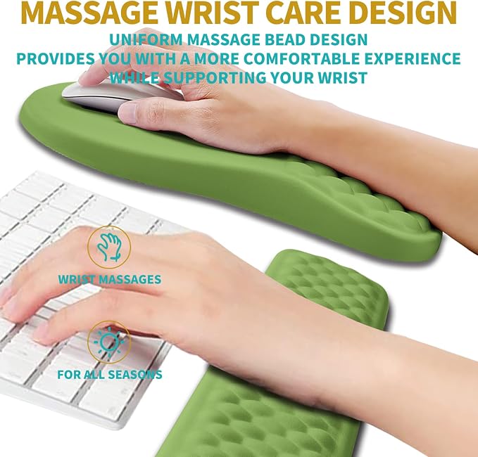 Hokafenle 2 in 1 Ergonomic Mouse Pad Wrist Support & Wrist Rest for Computer Keyboard Set, with Relieve Carpal Tunnel Pain Massage Bulge and Full Memory Gel Design (2In1 Set, Grass Green) - Image 4