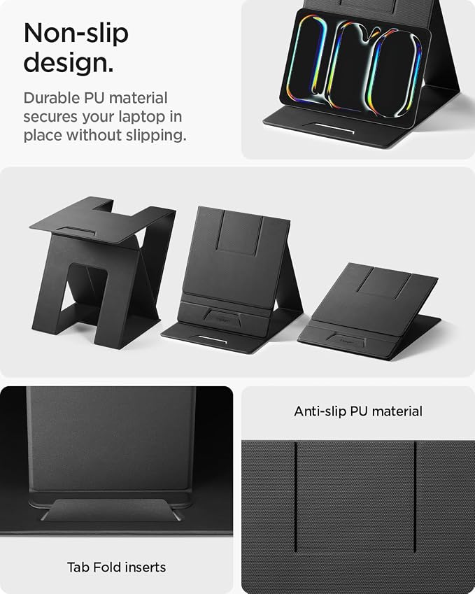 Spigen Slim Fold Portable Standing Desk Laptop Stand Foldable | Ergonomic Angle Lift Anti-Slip for MacBook Neo, MacBook Air, MacBook Pro 11"-16" and iPad/Air/Pro and More - Black - Image 6