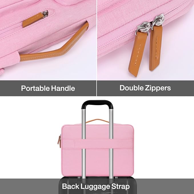 MOSISO 360 Protective Laptop Case 16 inch, 15-15.6 inch Laptop Sleeve | Compatible with MacBook Pro 16, HP Acer Dell Lenovo ASUS, Side Open Carrying Case with 4 Zipper Pockets, Pink - Image 4
