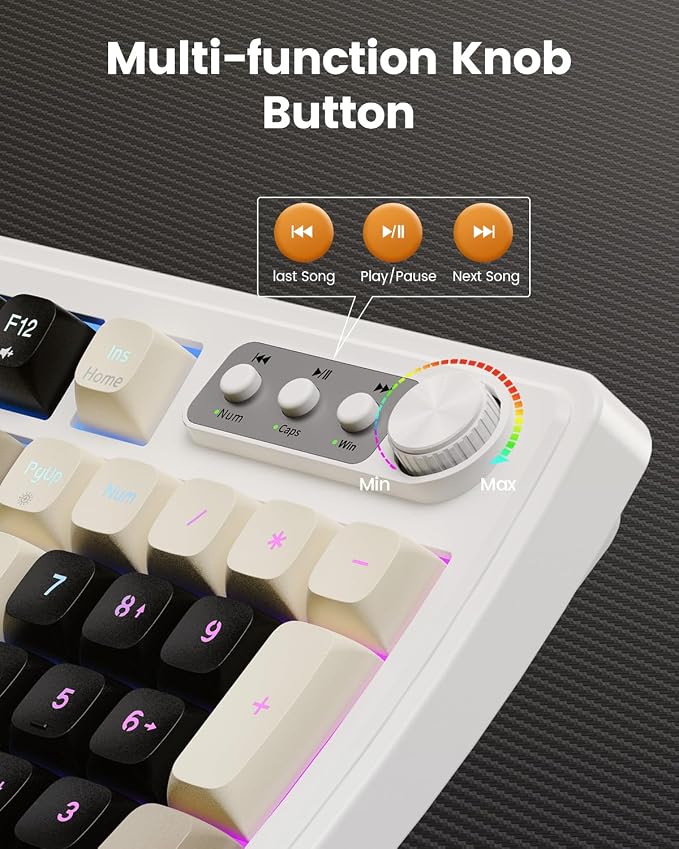 SABLUTE Gaming Keyboard and Mouse, Quiet Membrane with RGB Backlit, White | PC Gaming Keyboard with Multimedia Knob, Anti-Ghosting, Ergonomic Wrist Rest & 3200 DPI Mouse for Gamer/Office - Image 7