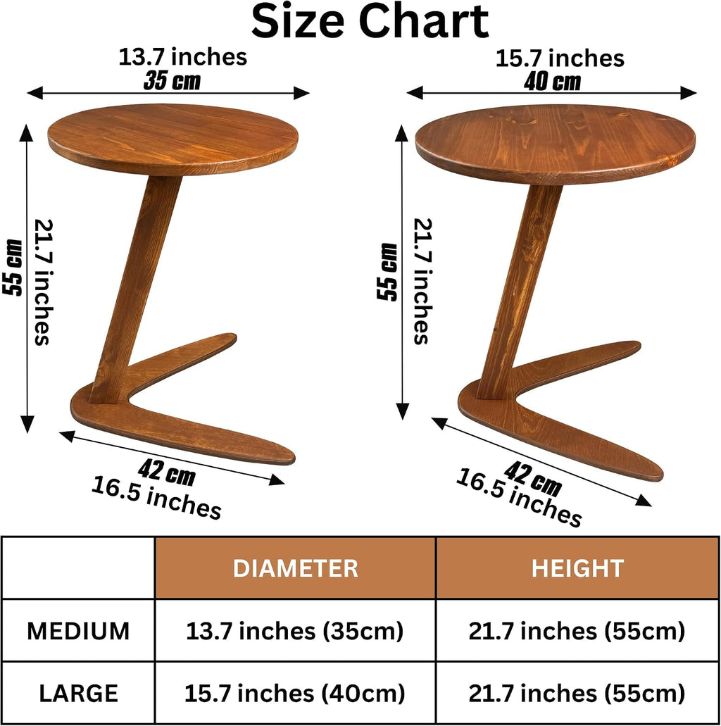 Small C-Shaped Solid Pine Side Table, Chestnut, Medium - Image 6