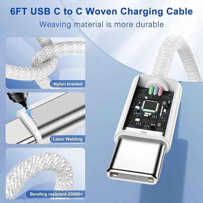 iPhone 17/16 Fast Charger,2Pack 40W Dynamic USB C Charger Block Foldable Power Adapter with 60W Max Fast Charging&6FT USB C Woven Charging Cable Cord for iPhone 17 Pro Max/Air/16e/15,iPad Pro/Air/Mini - Image 6
