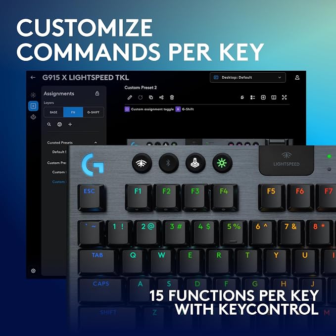 Logitech G915 X Lightspeed TKL Wireless Gaming Keyboard (Tactile) - Black | Low Profile, Mechanical Switches, Double-Shot PBT Keycaps, RGB lighting, Aluminum finish, PC/Mac Compatible - Image 4