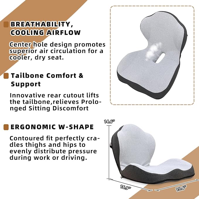 Dual-Layer Memory Foam Car Seat Cushions for Driving, with Lumbar Support | Ergonomic Truck Seat Cushion & Office Chair Cushion for Wheelchair, Gaming Chair & Sofa,Memory Foam Seat Cushion - Image 5
