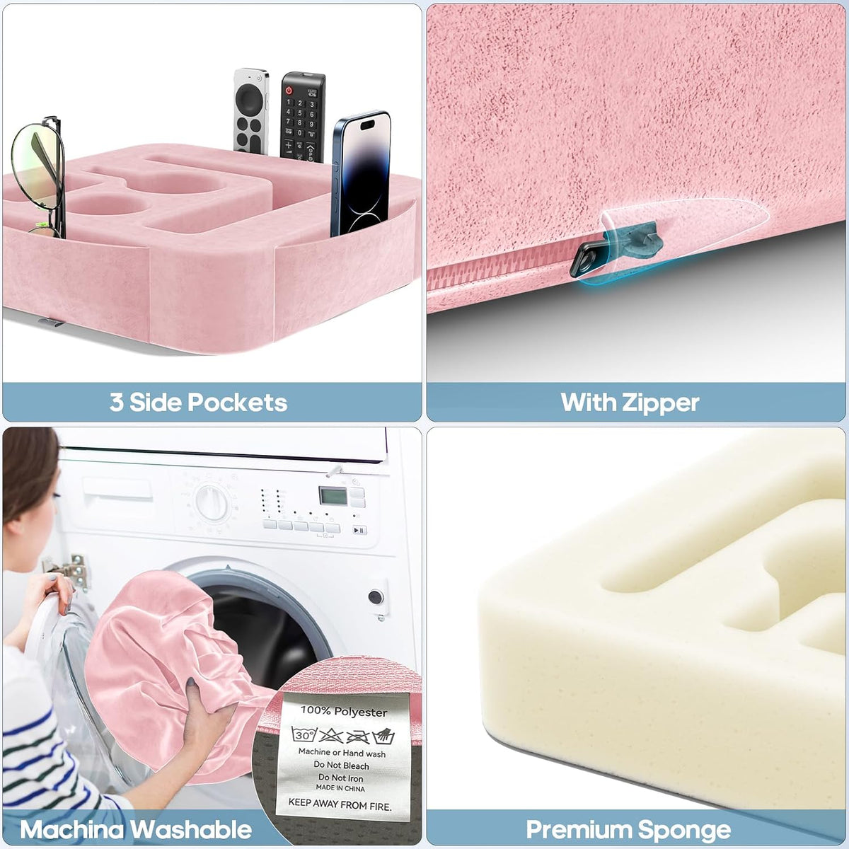 Couch Cup Holder Pillow, Sofa and Bed Caddy for iPad, Kindle, Switch, Game Controller, Remotes, Phones, Small-Sized Cup and Drink Holder for Couch, Bed, Desk, Car, Beach, Bathroom Cup Holder, Pink - Image 6