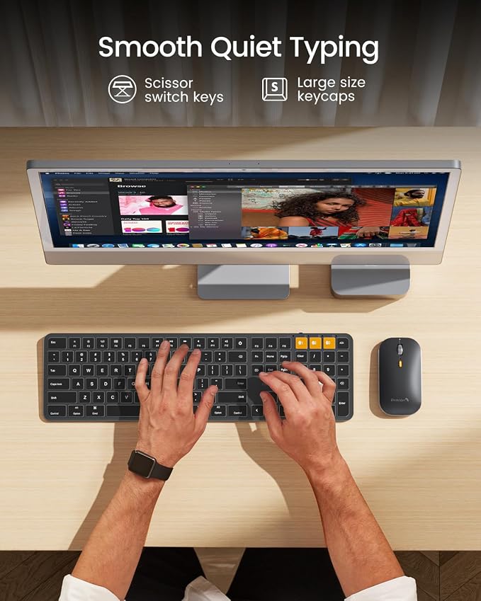 ProtoArc KM100-A Backlit Bluetooth Keyboard Mouse Combo for Mac, Black | Full-Size Mac Layout with Numeric Keypad, 3-Level White Led Backlight, 3-Device Bluetooth, Rechargeable Keyboard and Mouse - Image 5