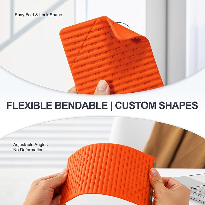 Foldable Silicone Aluminum Holder, Flexible Silicone Phone Stand with Anti-Slip Pad, Portable Rollable Multi-Angle Stand for Phone Tablet Laptop – Bendable & Foldable Home, Office, Travel (1, Orange) - Image 2