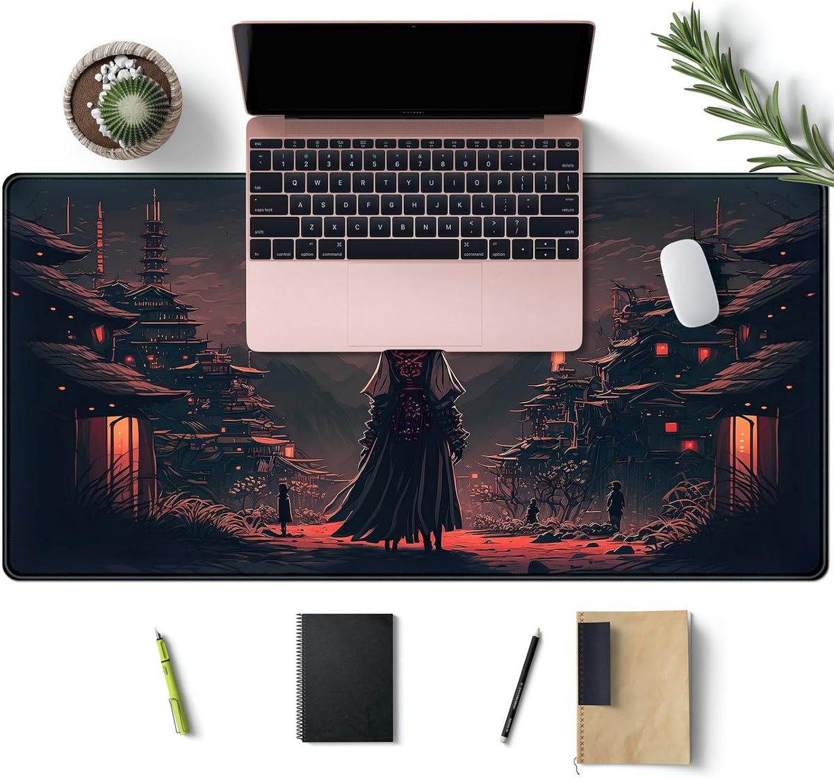 Japanese Landscape Desk Mat Post Moonlight Samurai Mouse Pad Large Dark Aesthetic Desk Pad Gaming Mousepad Extended XXL 31.5 x 15.7 in Laptop Computer Mouse Keyboard Mat - Image 3
