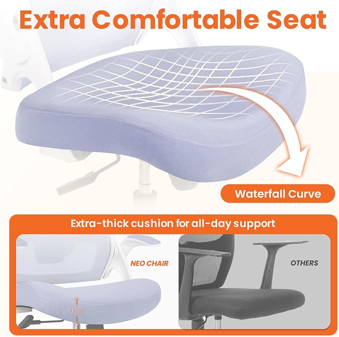 NEO CHAIR Office Desk Chair High Back Mesh Chair Adjustable Lumbar, Purple | Ergonomic High-Back Design with Breathable Mesh, Flip-Up Armrests, Comfortable Support for Home office or Computer Work - Image 4